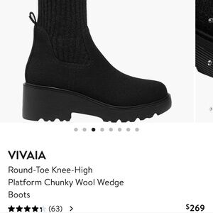 VIVAIA Round Toe Knee High Platform Chunky Wool Wedge